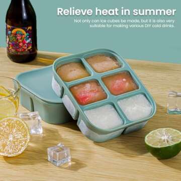 Nbyouw Ice Cube Tray 2 Pack – Stackable Large Silicone Ice Cube Freezer Molds & Easy Release Square Ice Cube Maker with Removable Lid BPA Free for Cocktail,Whiskey，Soup Baby Food