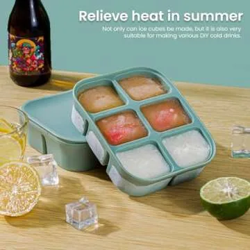 Nbyouw Ice Cube Tray 2 Pack – Stackable Large Silicone Ice Cube Freezer Molds & Easy Release Square Ice Cube Maker with Removable Lid BPA Free for Cocktail,Whiskey，Soup Baby Food