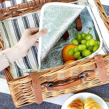 Willow Picnic Basket Set for 2 with Cooler and Cutlery