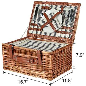 Willow Picnic Basket Set for 2 with Cooler and Cutlery