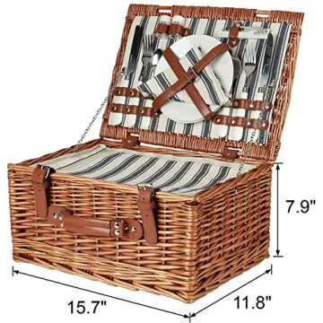 Willow Picnic Basket Set for 2 with Cooler and Cutlery