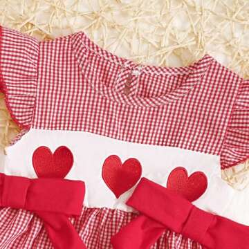 Baby Girl Valentines Outfit Newborn Heart Plaid Bubble Romper Bowknot Ruffle Bodysuit Smocked Baby Clothes (Red, 12-18 Months)