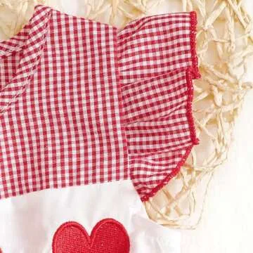 Baby Girl Valentines Outfit Newborn Heart Plaid Bubble Romper Bowknot Ruffle Bodysuit Smocked Baby Clothes (Red, 12-18 Months)