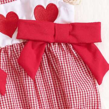 Baby Girl Valentines Outfit Newborn Heart Plaid Bubble Romper Bowknot Ruffle Bodysuit Smocked Baby Clothes (Red, 12-18 Months)