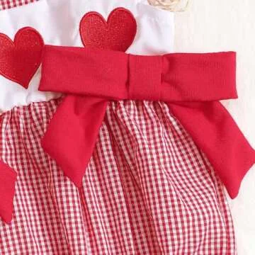 Baby Girl Valentines Outfit Newborn Heart Plaid Bubble Romper Bowknot Ruffle Bodysuit Smocked Baby Clothes (Red, 12-18 Months)