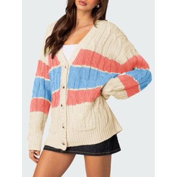 Saodimallsu Color Block Cardigan for Stylish Comfort