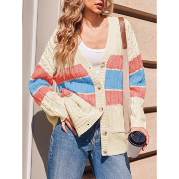 Saodimallsu Color Block Cardigan for Stylish Comfort