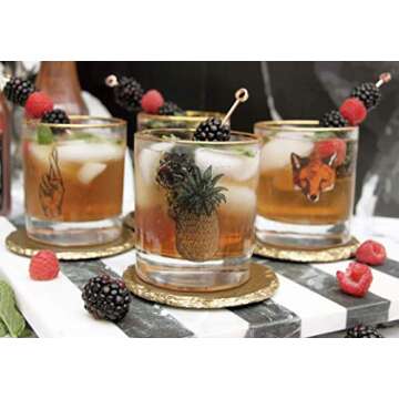 Renee Redesigns Handmade Gold Slate Stone Coasters For Drinks | Protect Your Table Tops From Drink Rings and Spills | Unique 4-Piece Holiday Gift Set, Round - 4 x 4 inches