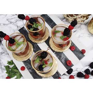 Renee Redesigns Handmade Gold Slate Stone Coasters For Drinks | Protect Your Table Tops From Drink Rings and Spills | Unique 4-Piece Holiday Gift Set, Round - 4 x 4 inches