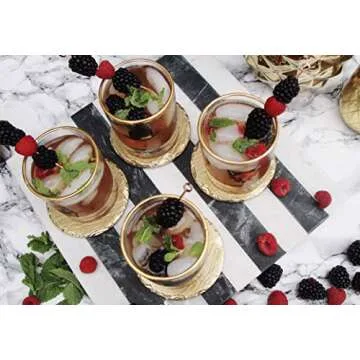 Renee Redesigns Handmade Gold Slate Stone Coasters For Drinks | Protect Your Table Tops From Drink Rings and Spills | Unique 4-Piece Holiday Gift Set, Round - 4 x 4 inches