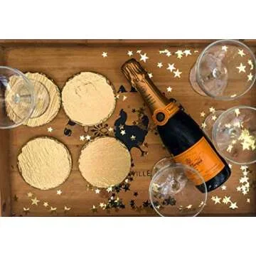 Renee Redesigns Handmade Gold Slate Stone Coasters For Drinks | Protect Your Table Tops From Drink Rings and Spills | Unique 4-Piece Holiday Gift Set, Round - 4 x 4 inches