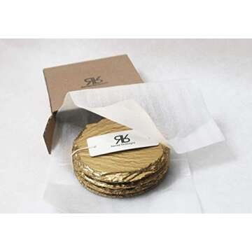 Renee Redesigns Handmade Gold Slate Stone Coasters For Drinks | Protect Your Table Tops From Drink Rings and Spills | Unique 4-Piece Holiday Gift Set, Round - 4 x 4 inches