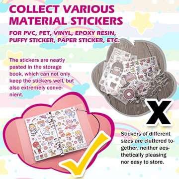 SUNEZLGO Reusable Sticker Book 100 Sheets, Sticker Collecting Book with Pockets, Sticker Collecting Album, Reusable Sticker Album, Blank Sticker Book with Tweezer and Spatula (A6)