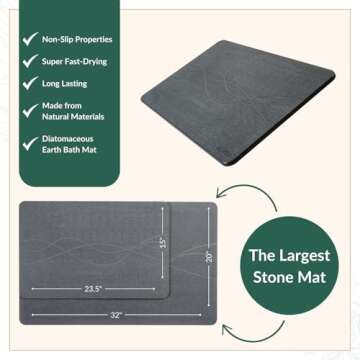 GENIUSQUEST Medusa Mats Extra Large Stone Bath Mat - Quick Dry Absorbent Stone Bath Mat for Bathroom - Non Slip Bathroom and in Grey - Extra Large 32 x 20 Inches