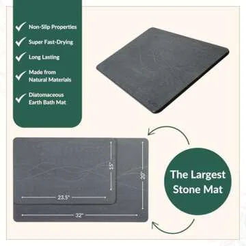GENIUSQUEST Medusa Mats Extra Large Stone Bath Mat - Quick Dry Absorbent Stone Bath Mat for Bathroom - Non Slip Bathroom and in Grey - Extra Large 32 x 20 Inches