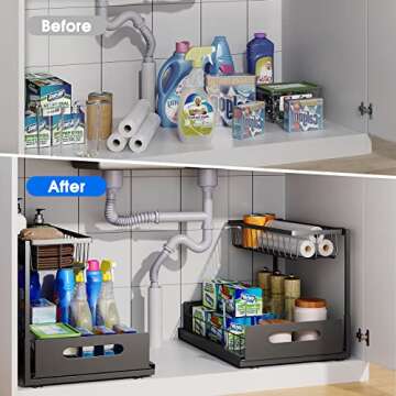 UINOFLE Under Sink Organizer: 2 Tier Sliding Storage