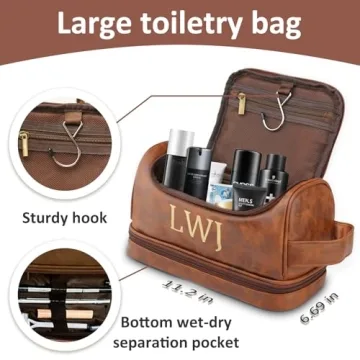 Sparklove Personalized Leather Toiletry Bag for Men