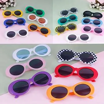 Xgood 18 Colors Oval Goggles Retro Clout Oval Goggles Mod Glasses Round Thick Frame Sunglasses for Women,Men,Teenagers