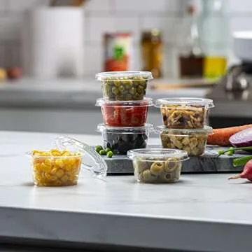 (2 oz - 100 Sets) Clear Diposable Plastic Portion Cups With Lids, Small Mini Containers For Portion Controll, Jello Shots, Meal Prep, Sauce Cups, Slime, Condiments, Medicine, Dressings, Crafts,