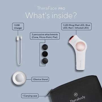 TheraFace LED - Handheld Percussive Facial Massage and Light Therapy Device - Compact Electric Face and Skin Care Therapy Tool for Ultimate Personal Beauty, Black