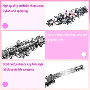 Janinka 4 Pcs Barrettes for Women Ladies, Rhinestones Hair Accessories Crystal Barrette Spring French Hair Clips for Women Wedding Hair Styling Tools