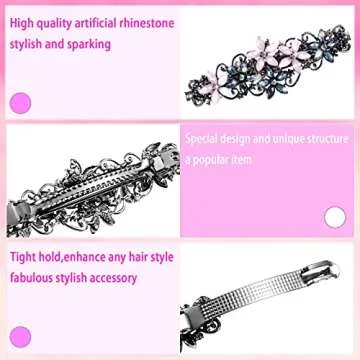 Janinka 4 Pcs Barrettes for Women Ladies, Rhinestones Hair Accessories Crystal Barrette Spring French Hair Clips for Women Wedding Hair Styling Tools