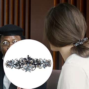 Janinka 4 Pcs Barrettes for Women Ladies, Rhinestones Hair Accessories Crystal Barrette Spring French Hair Clips for Women Wedding Hair Styling Tools