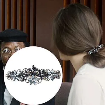 Janinka 4 Pcs Barrettes for Women Ladies, Rhinestones Hair Accessories Crystal Barrette Spring French Hair Clips for Women Wedding Hair Styling Tools