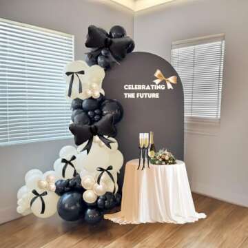 Black Bow Birthday Party Decorations 122pcs black Ivory White Double Stuffed Pearl White Balloons with Black Bow Foil Balloons for Girl Coquette Birthday Wedding Bridal Party Decorations