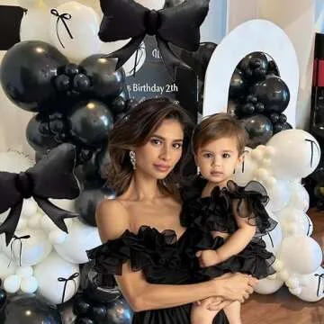 Black Bow Birthday Party Decorations 122pcs black Ivory White Double Stuffed Pearl White Balloons with Black Bow Foil Balloons for Girl Coquette Birthday Wedding Bridal Party Decorations