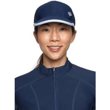 Coolibar UPF 50+ Men's Women's Wave Rider Sport Cap - Sun Protective (Small/Medium- Navy)