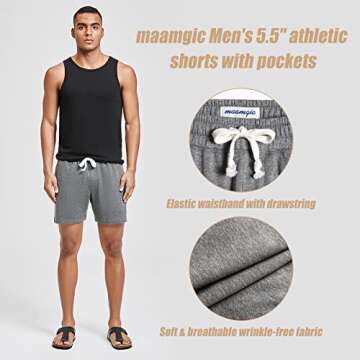 maamgic Mens Athletic Gym Shorts 5.5" Elastic Waist Casual Pajama Pocket Jogger Men Workout Short Pa...