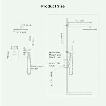 gotonovo Rainfall Shower System 12 Inch Matte Black
