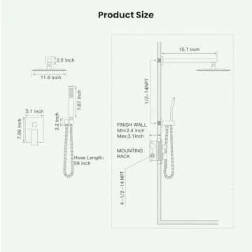 gotonovo Rainfall Shower System 12 Inch Matte Black