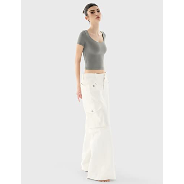 PUMIEY Soft Scoop Neck T-Shirt for Women in Grey