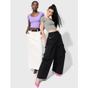 PUMIEY Soft Scoop Neck T-Shirt for Women in Grey