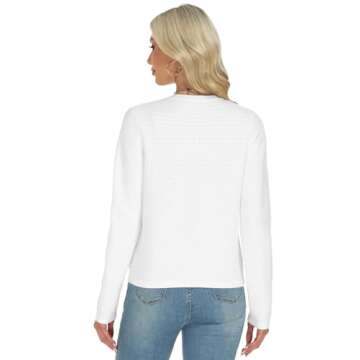 Tanou Women's 2024 Fall Fashion Casual Long Sleeve Cardigan Sweaters Button Up Knit Blazers Lady Tweed Jackets White
