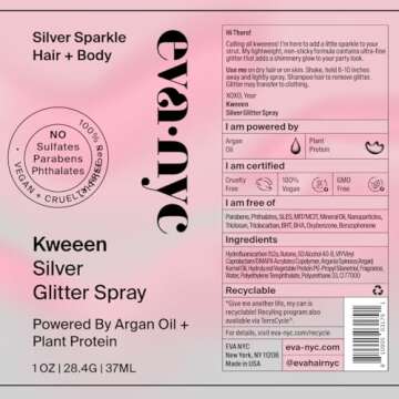 Eva NYC Kweeen Silver Body and Hair Glitter Spray for Shimmer, Washable Glitter Hairspray for Any Pa...