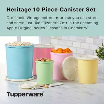 Tupperware Heritage Collection 10 Piece Nested Canister Set in Vintage Colors, Dishwasher Safe and BPA Free (5 Containers, 5 Lids)