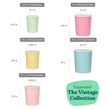 Tupperware Heritage Collection 10 Piece Nested Canister Set in Vintage Colors, Dishwasher Safe and BPA Free (5 Containers, 5 Lids)