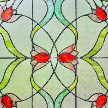 3D Stained Glass Window Film, Decorative Window Privacy Film for Bathroom,Front Door,Home, Sun Block...
