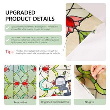 3D Stained Glass Window Film, Decorative Window Privacy Film for Bathroom,Front Door,Home, Sun Blocking Heat Control,Static Cling,Garden of Eden, 23.6inch x 35.4inch