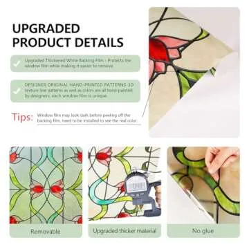 3D Stained Glass Window Film, Decorative Window Privacy Film for Bathroom,Front Door,Home, Sun Blocking Heat Control,Static Cling,Garden of Eden, 23.6inch x 35.4inch