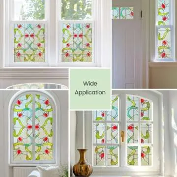 3D Stained Glass Window Film, Decorative Window Privacy Film for Bathroom,Front Door,Home, Sun Blocking Heat Control,Static Cling,Garden of Eden, 23.6inch x 35.4inch