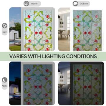 3D Stained Glass Window Film, Decorative Window Privacy Film for Bathroom,Front Door,Home, Sun Blocking Heat Control,Static Cling,Garden of Eden, 23.6inch x 35.4inch