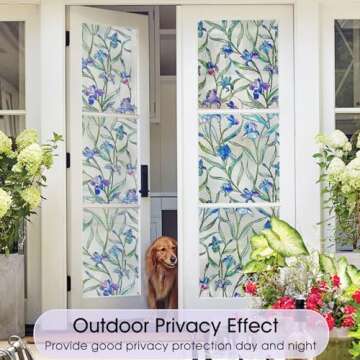 Coavas Floral Window Film, Stained Glass Window Film Decorative Privacy Cling for Home Bathroom & Front Door, 3D Floral Design, UV Blocking, Heat Control, Non-Adhesive, Reusable, Purple, 17.5"x39.4"