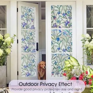 Coavas Floral Window Film, Stained Glass Window Film Decorative Privacy Cling for Home Bathroom & Front Door, 3D Floral Design, UV Blocking, Heat Control, Non-Adhesive, Reusable, Purple, 17.5"x39.4"