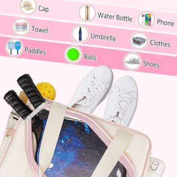 TuErCao Beige,Pink Pickleball Bag Tote for Women Gifts for Pickle Ball Paddle Lovers for Men Sling With Hook Accessories for Indoor Outdoor