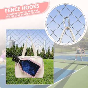 TuErCao Beige,Pink Pickleball Bag Tote for Women Gifts for Pickle Ball Paddle Lovers for Men Sling With Hook Accessories for Indoor Outdoor