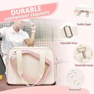 TuErCao Beige,Pink Pickleball Bag Tote for Women Gifts for Pickle Ball Paddle Lovers for Men Sling With Hook Accessories for Indoor Outdoor